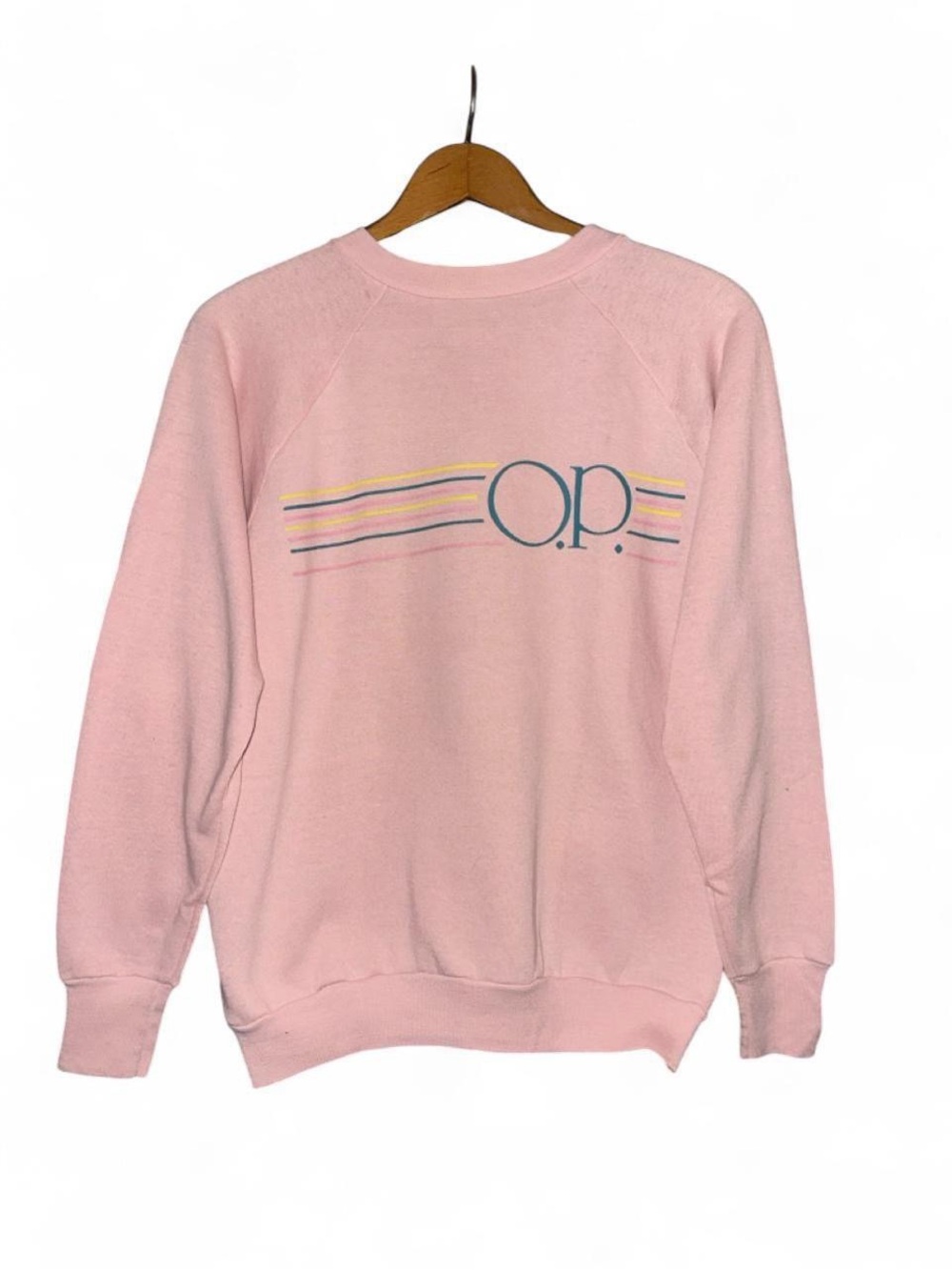 Vintage OP Sweatshirt Healthknit Pink Teal Yellow Mens M Medium Raglan 80s